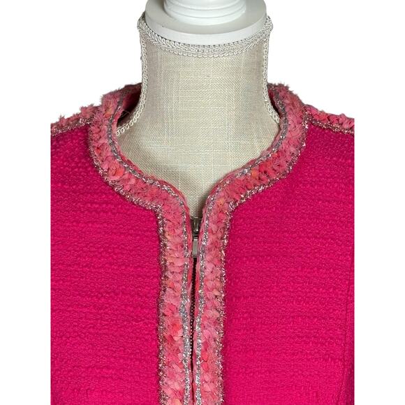 CAbi Tweed Ballroom Blazer Jacket 6466 Women's Medium Pink Full Zip Barbiecore - Picture 4 of 11